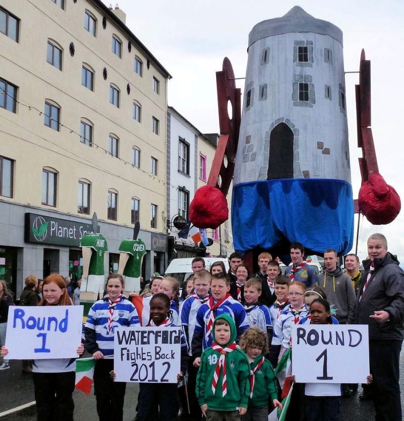 De La Salle Venture Scout Crew with their creation on the Waterford City St. Patrick's Day Parade 2012